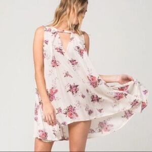 FREE PEOPLE Sleeveless Floral Tree Swing Mini Dress 100% Rayon Tunic Size L